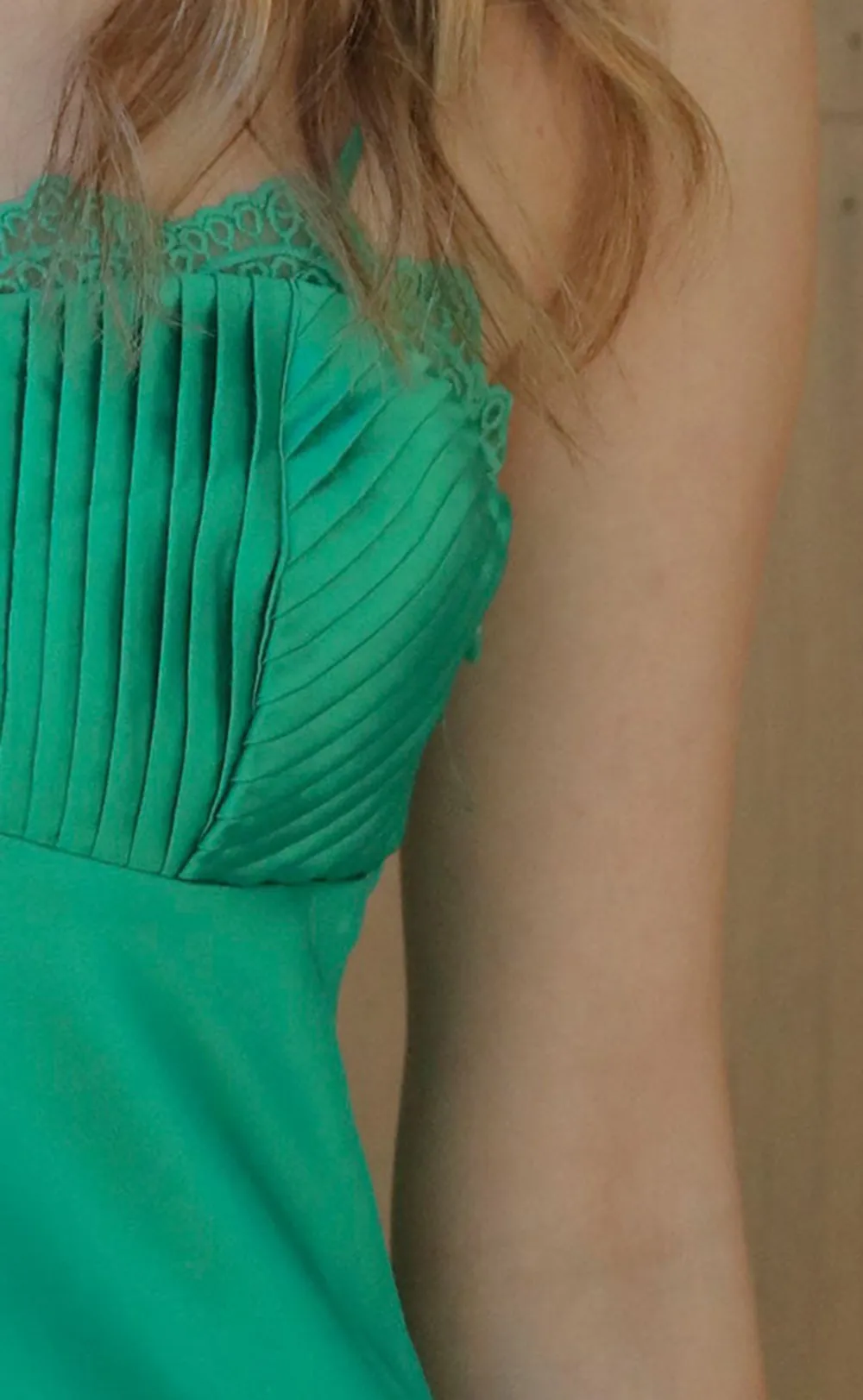 Green Ruched Spaghetti Strap Maxi Dress