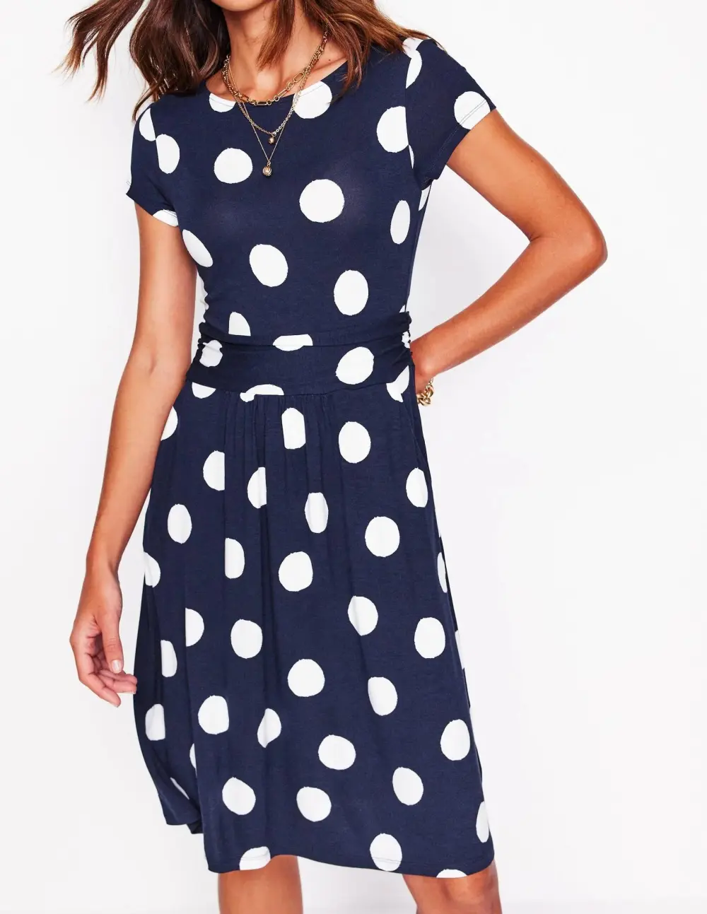 Navy Blue Polka - Dot Jersey Dress