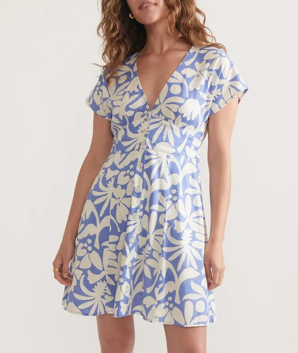Blue Floral Print Short Dress