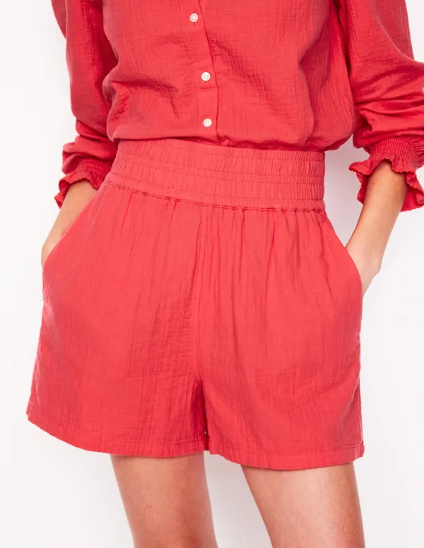 Ruby Red Elastic - Waist Cotton Shorts