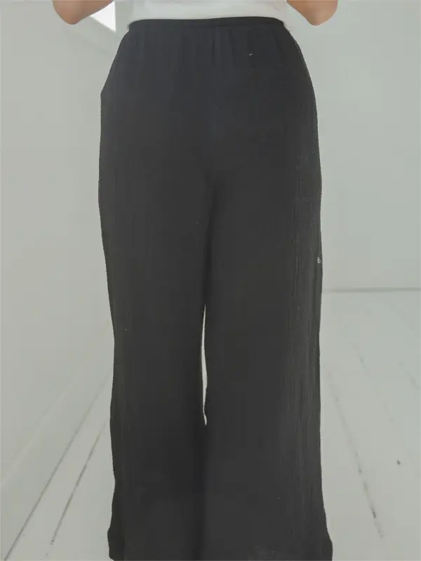 Black Elastic Waist Flared Pants