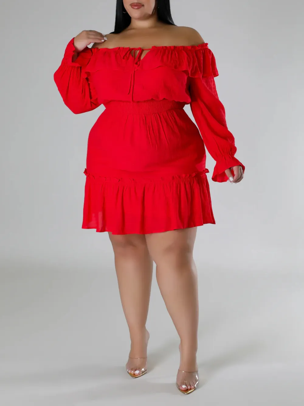 Straight Neck Tie Front Dress