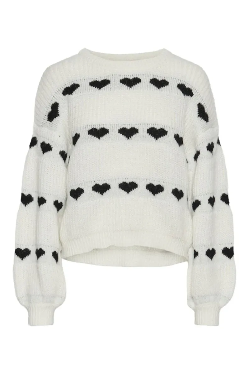 Heart Patterned Puff Sleeve Sweaters