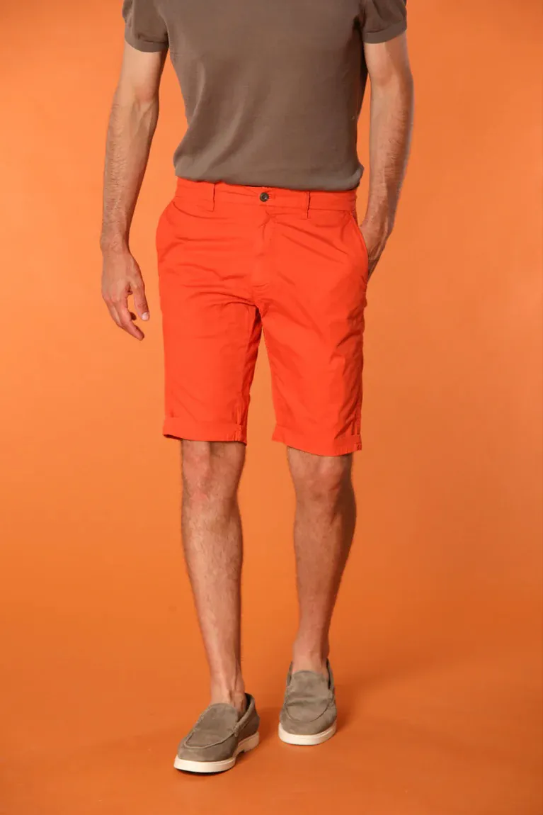 Orange Cotton Twill Cargo Shorts For Men - Regular Fit