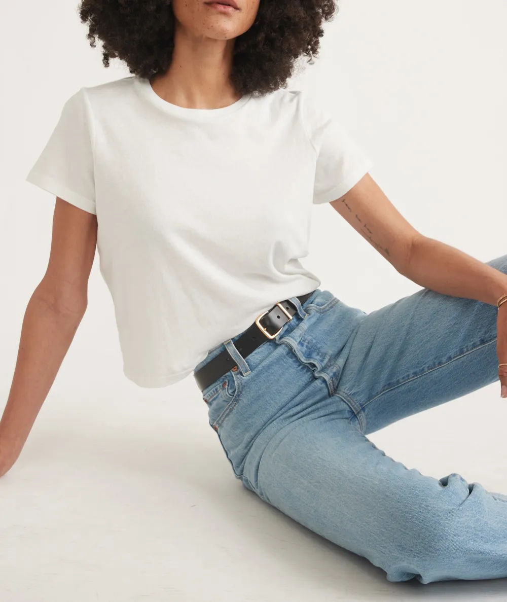 Cropped White Crew Neck Trendy Tee