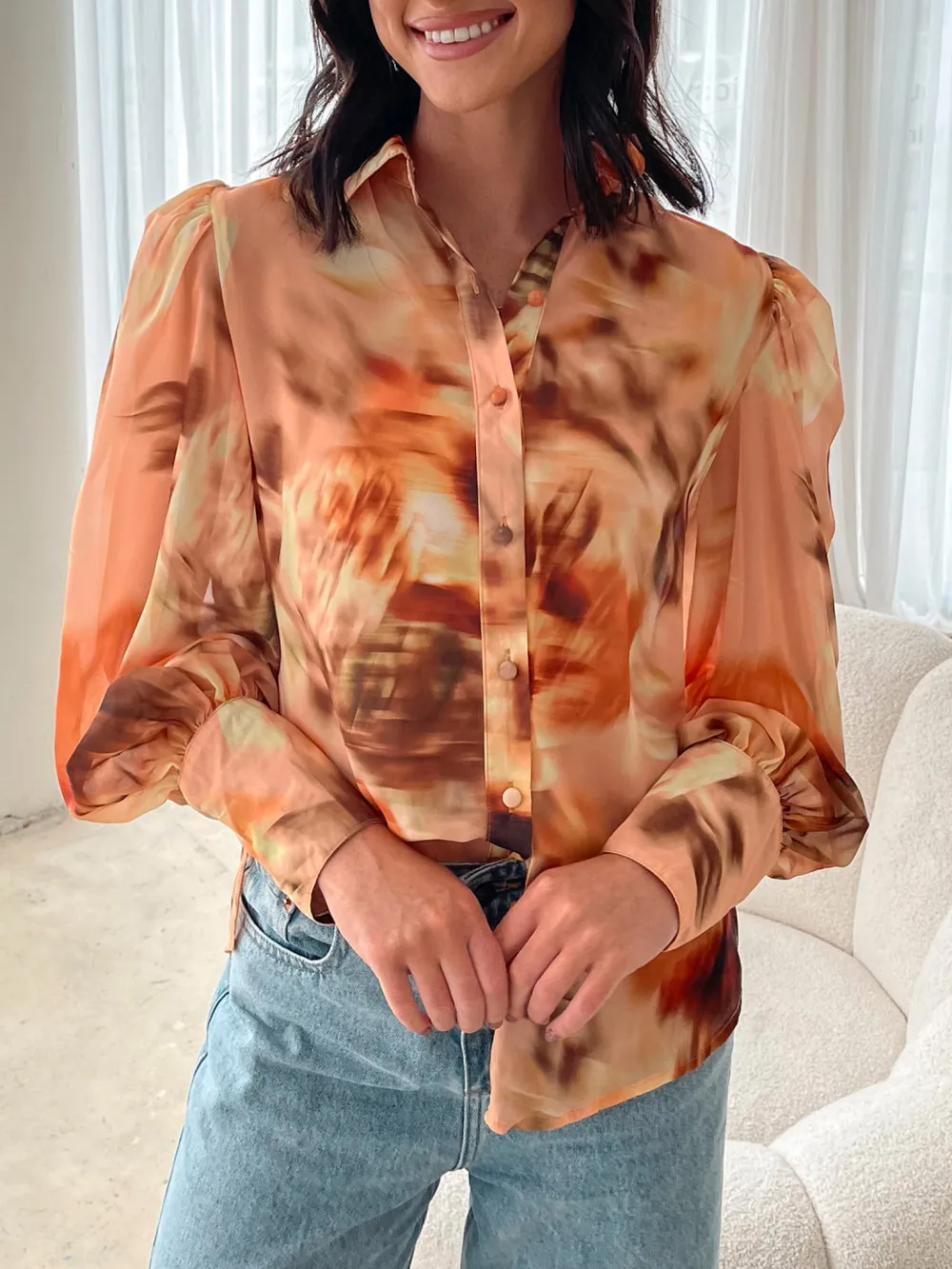 Yellow Blurred Floral Fleet Blouse