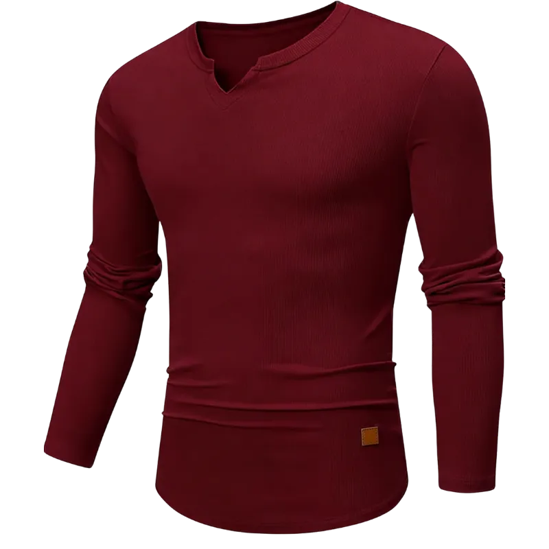 Mens Long Sleeve Muscle V-Neck Longline Ribbed Tee Shirts