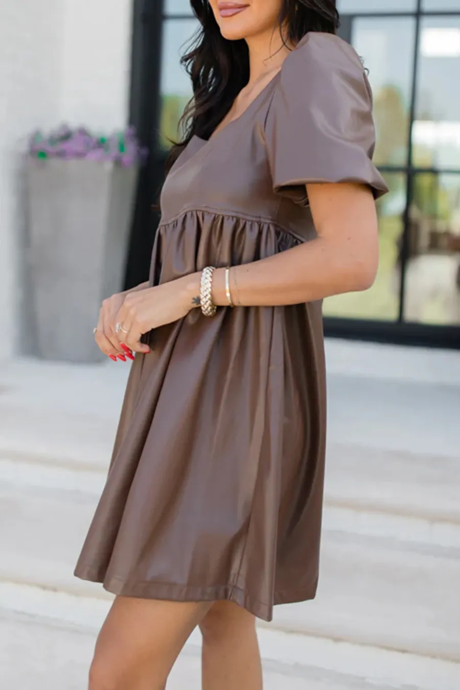 Chocolate Brown Faux Leather Mini Dress