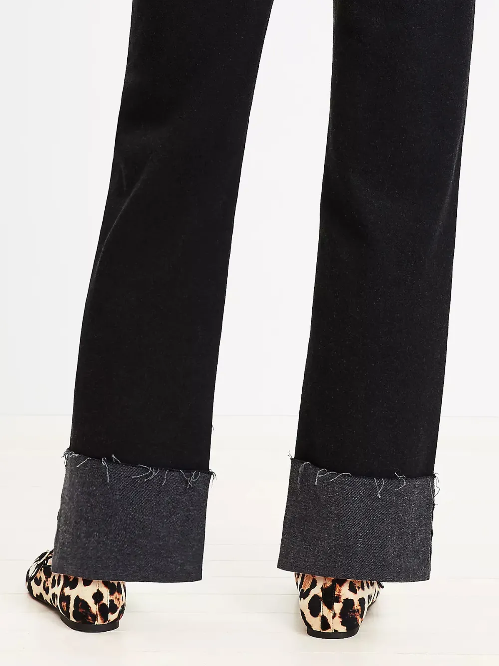 Flip Cuff High Rise Straight Jeans In Washed Black