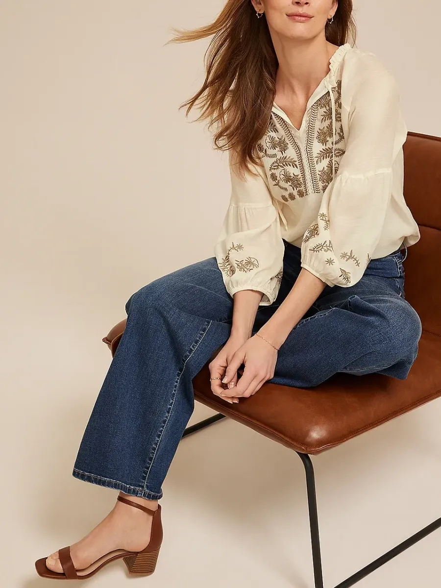Embroidered Tied Front Blouse