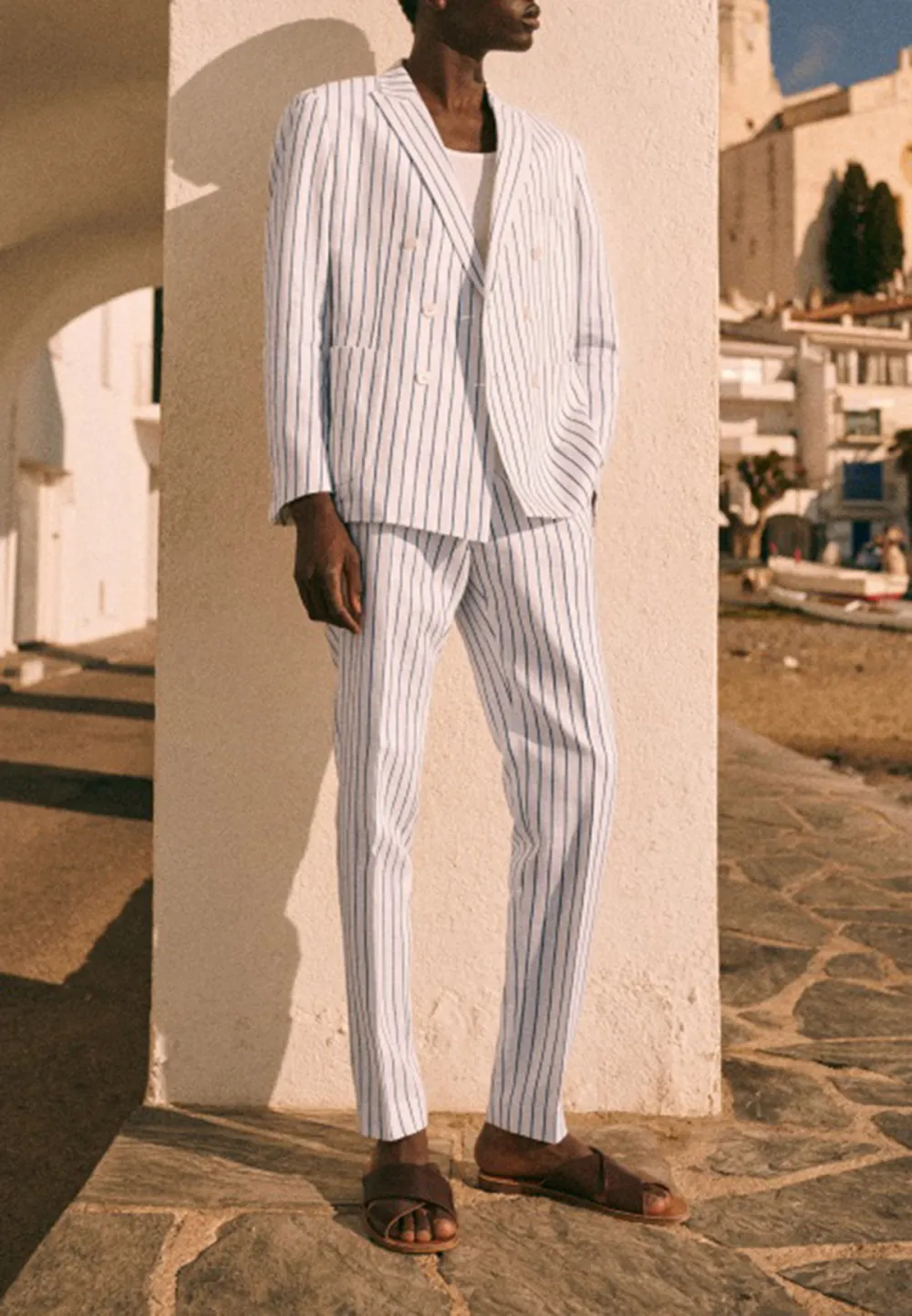 Jacket-Ecru Blue Stripes
