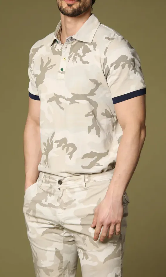 Men's Camouflage Cotton Beige Polo Shirt
