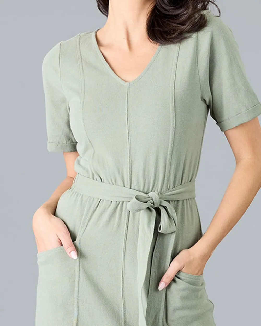 Slight Stretch V Neck Midi Dress