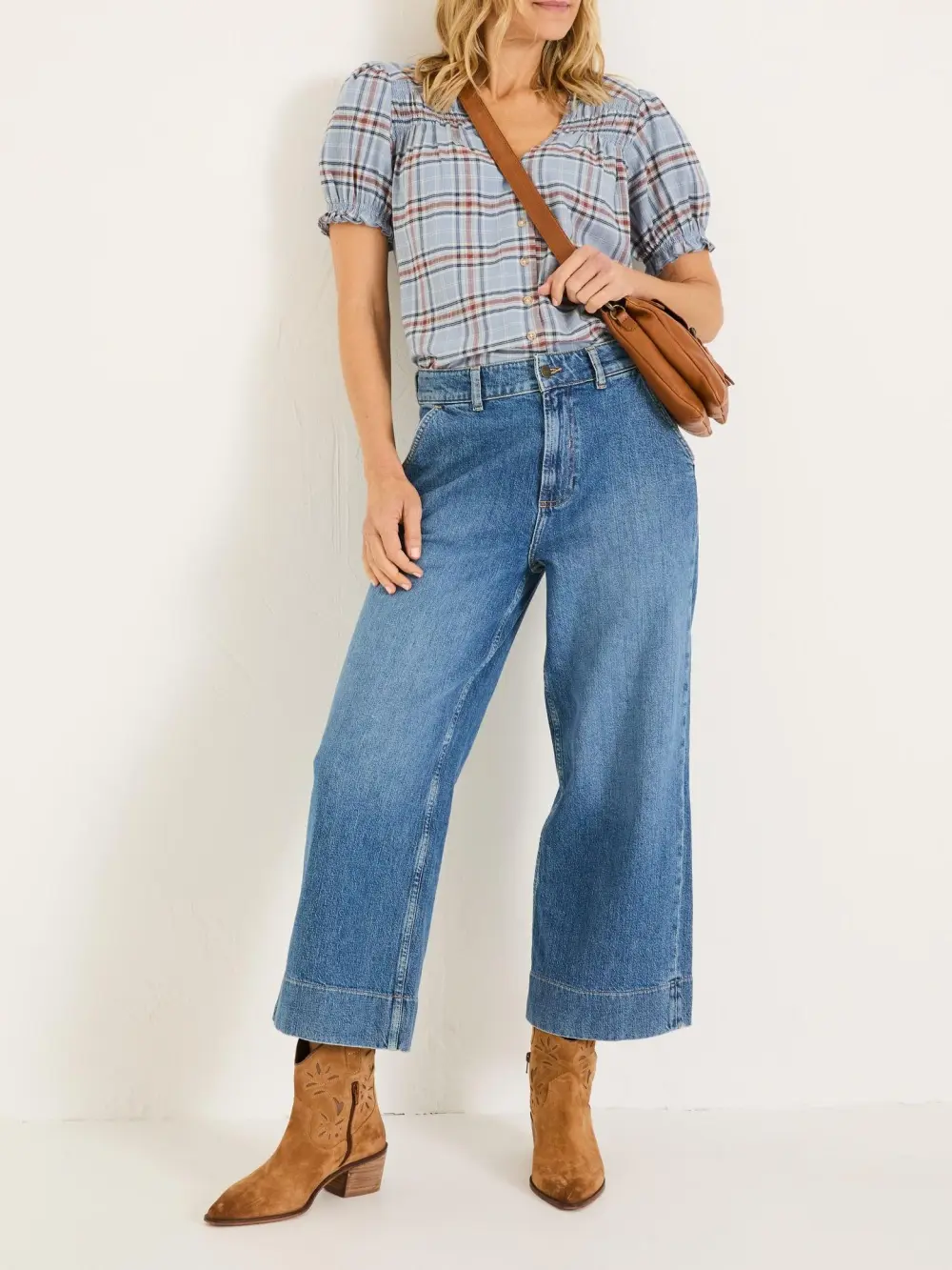 Plaid Cotton Blend Blouse