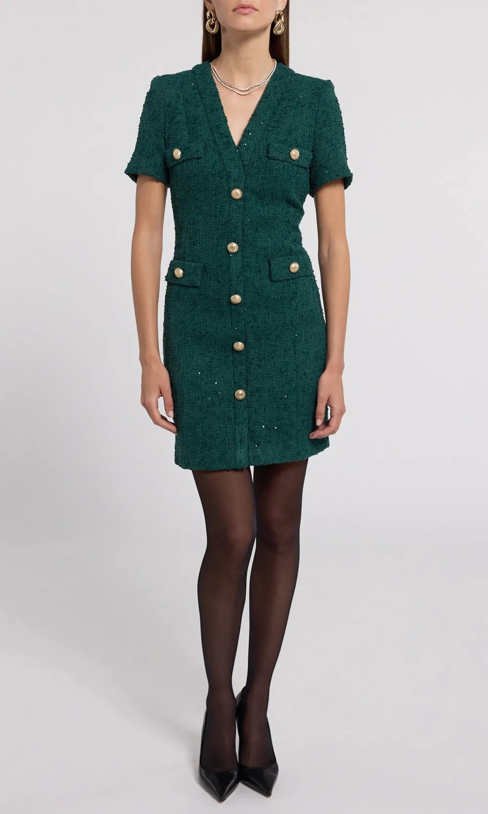 Forest Green V Neck Formal Dress
