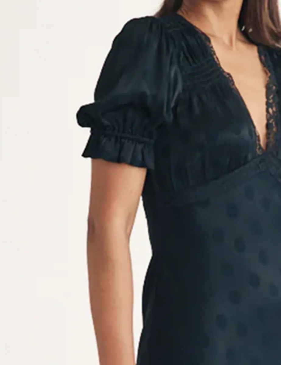 Black Polka Dot Jacquard Angela Midi Dress