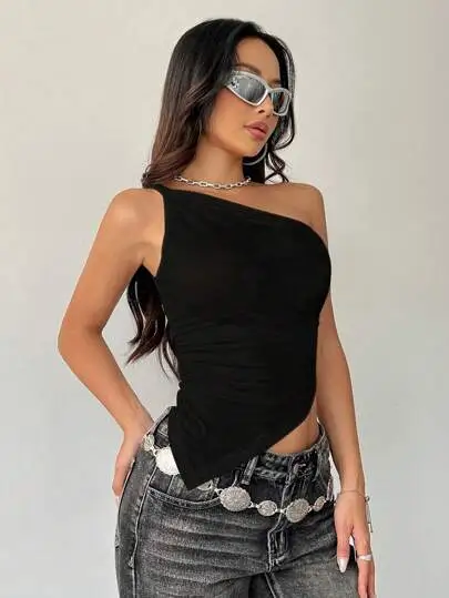 One-Shoulder Asymmetric Hem Top