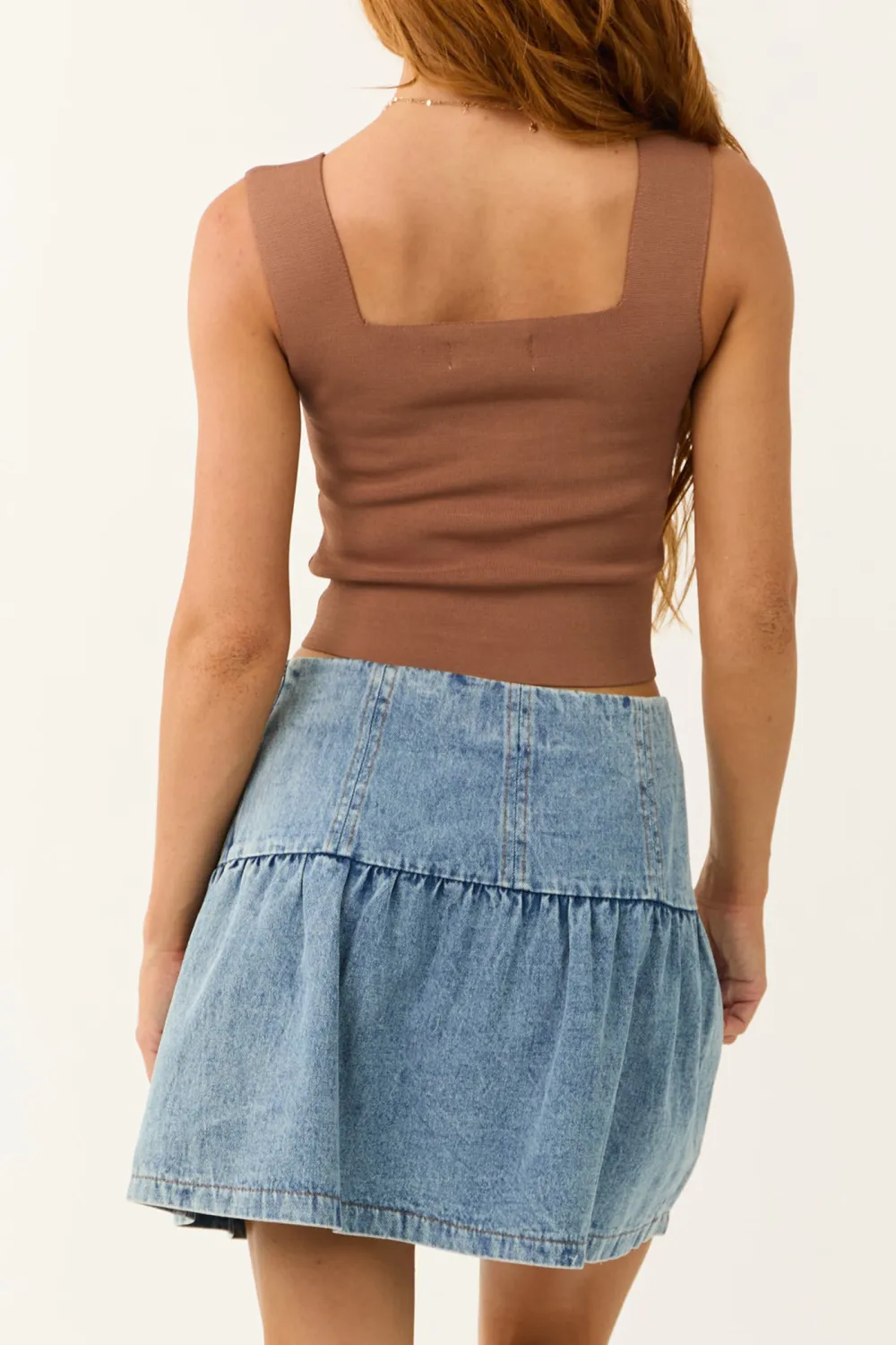 Sepia Square Neck Thick Knit Tank Top