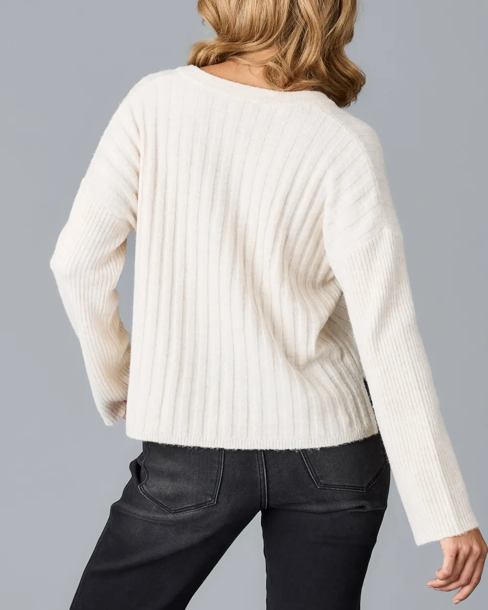 Oatmeal V-Neck Ribbed Sweater