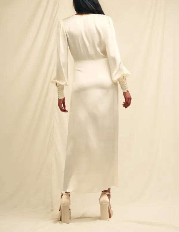 Ivory Satin Lace Trim Bridesmaid Maxi Dress