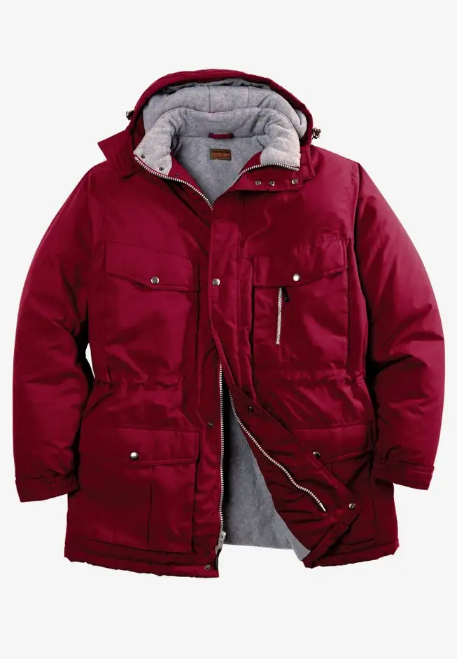 Fleece-Lined Parka with Detachable Hood and 6 Pockets