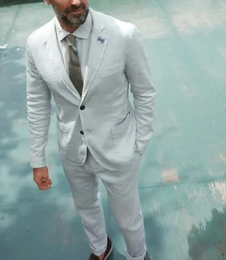 Pearl Grey Men's Cotton and Linen Twill Suit Jacket