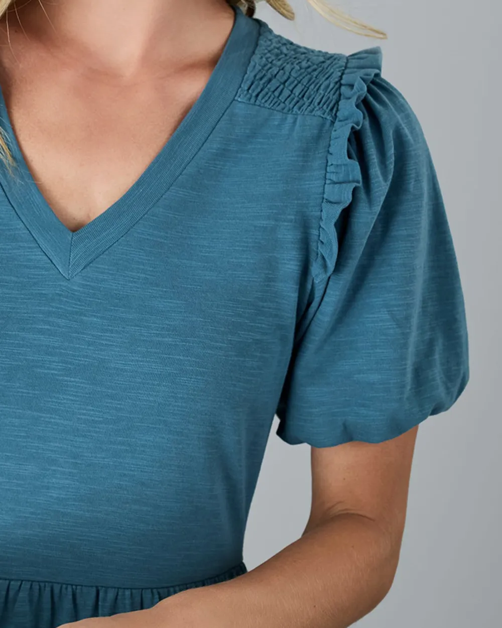 Blue Ruffled Hem Dress