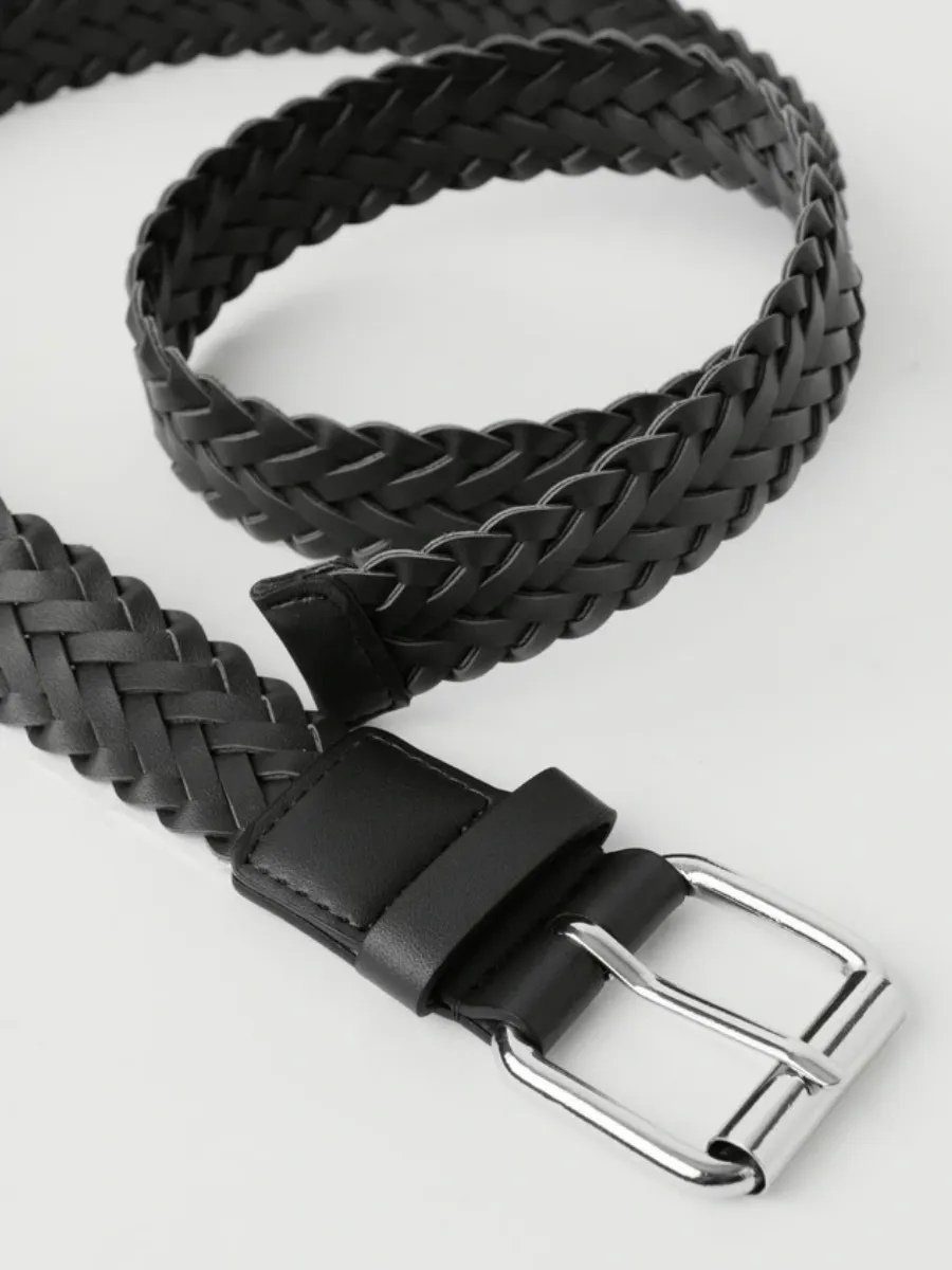Sleek Black Woven Belt