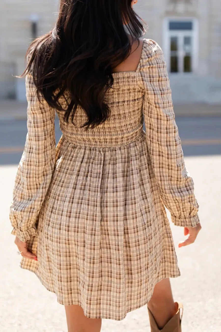 Sweetheart Neckline Plaid Dress