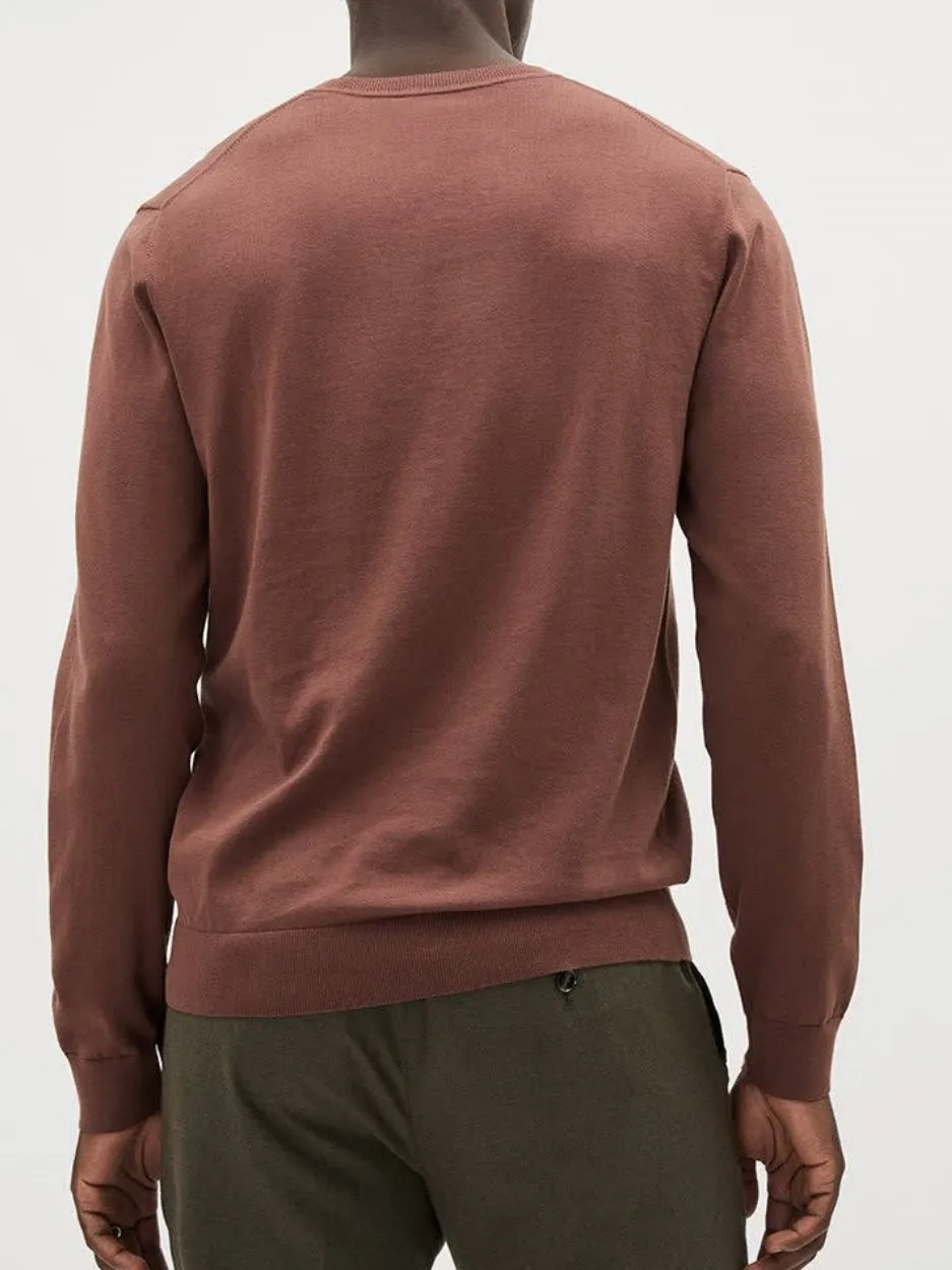 Deep Cognac Rose Long-Sleeve V-Neck Sweater