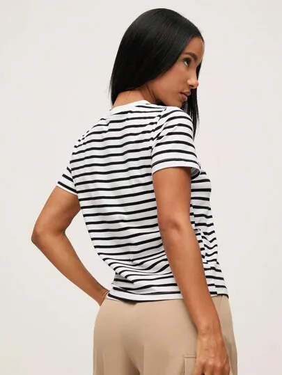 Casual Striped Crew Neck Tee