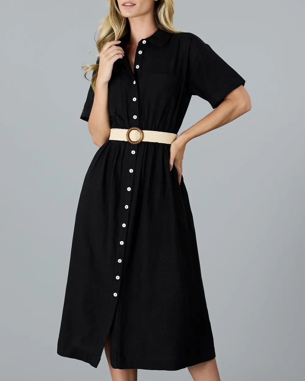 Black Button Down Midi Dress