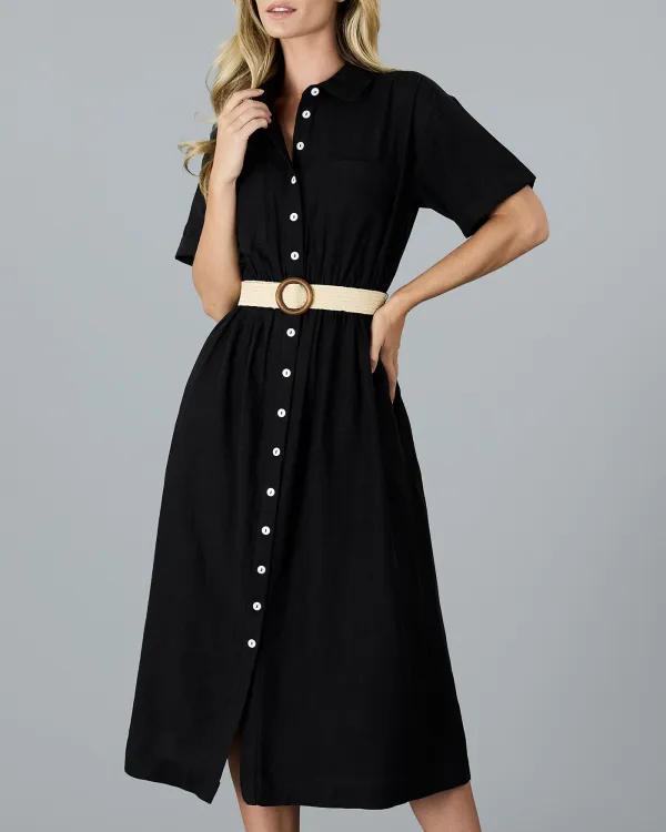 Black Button Down Midi Dress