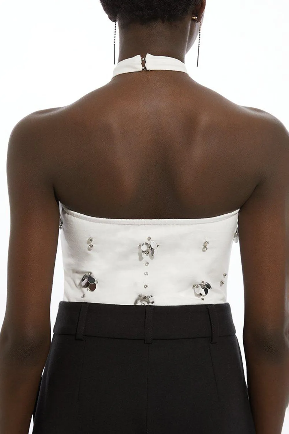 Embellished Stretch Cotton Halterneck Bodysuit