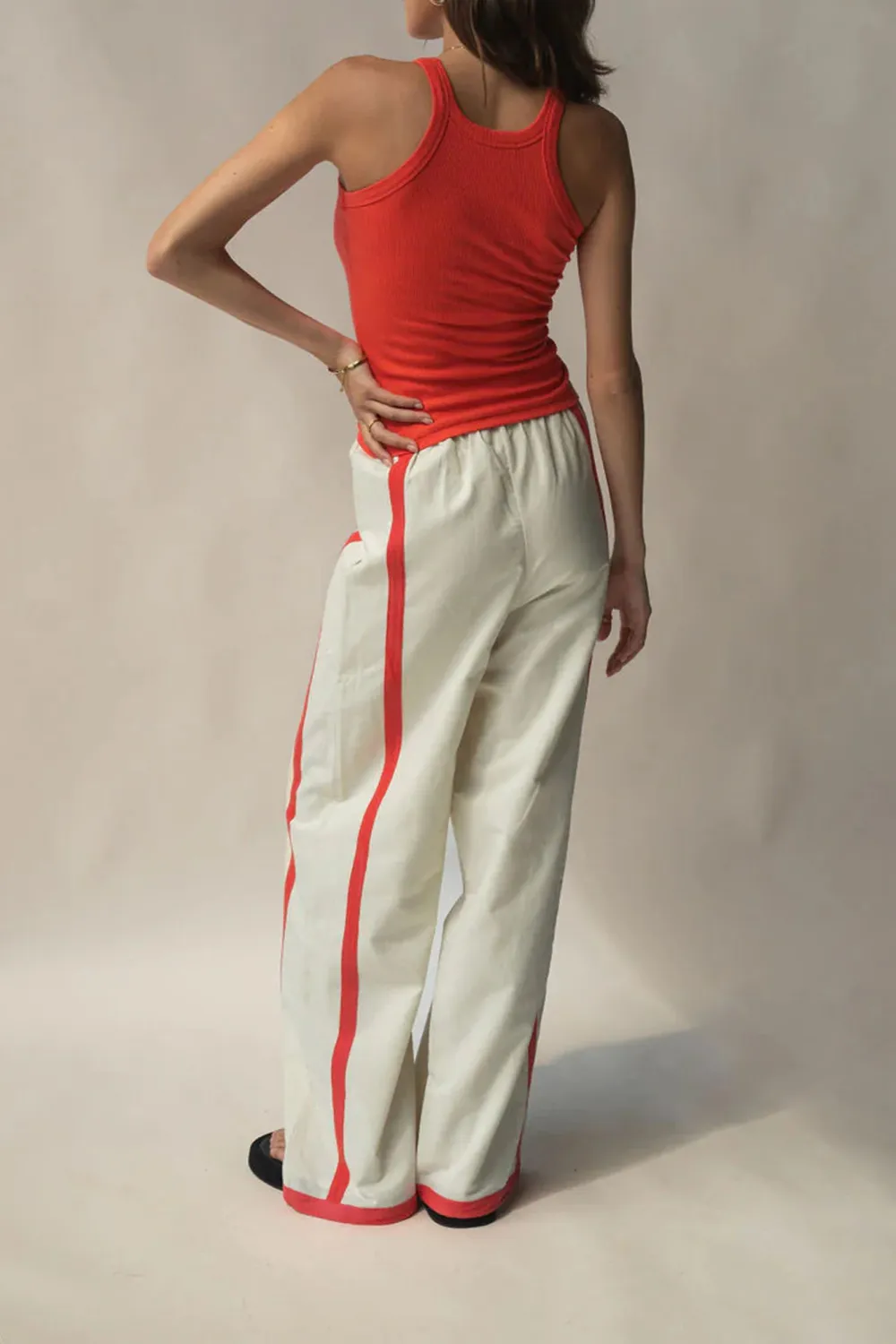 White Simple Patchwork Stripes Straight  Pants