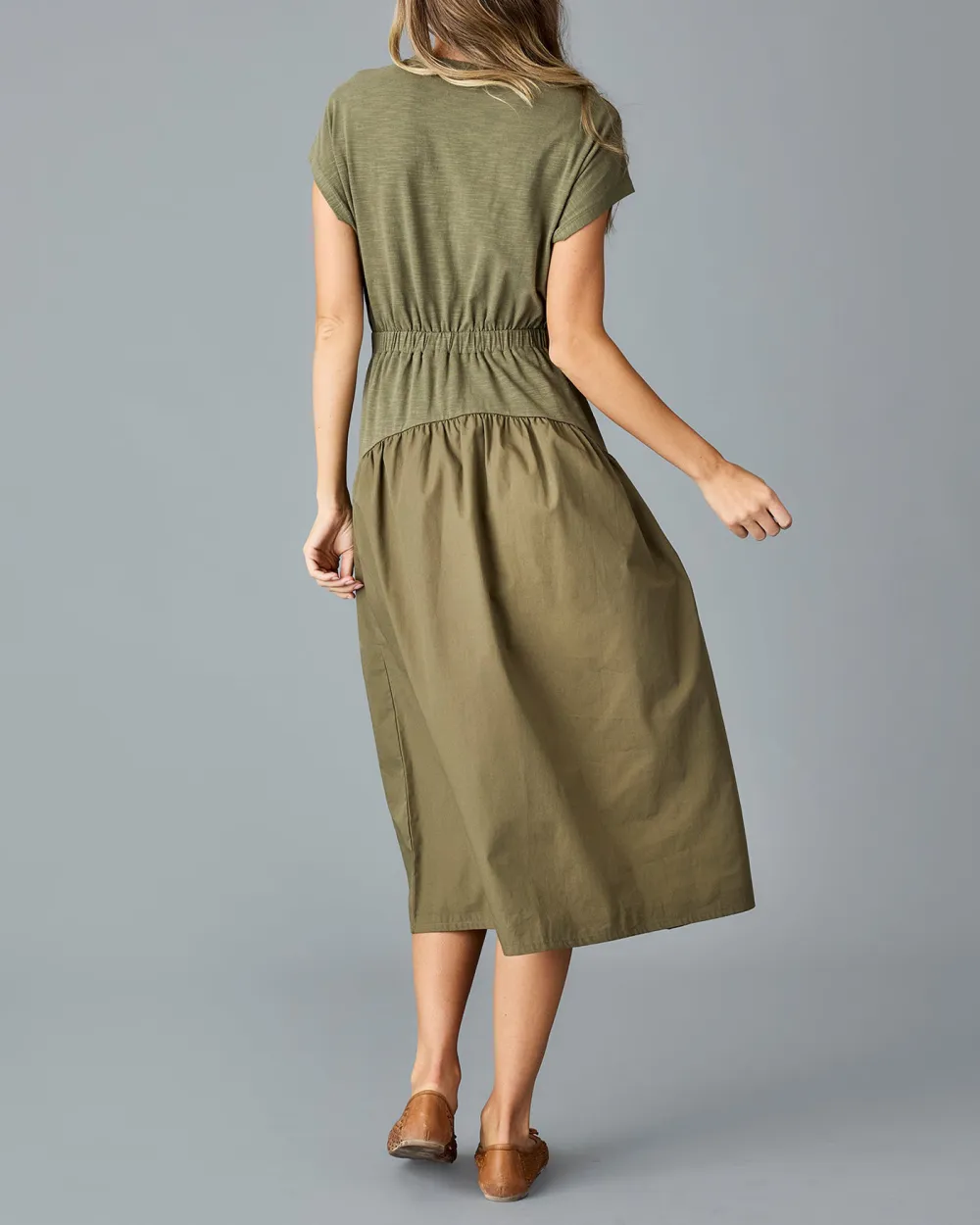 Olive Green Ruched Waist Dress