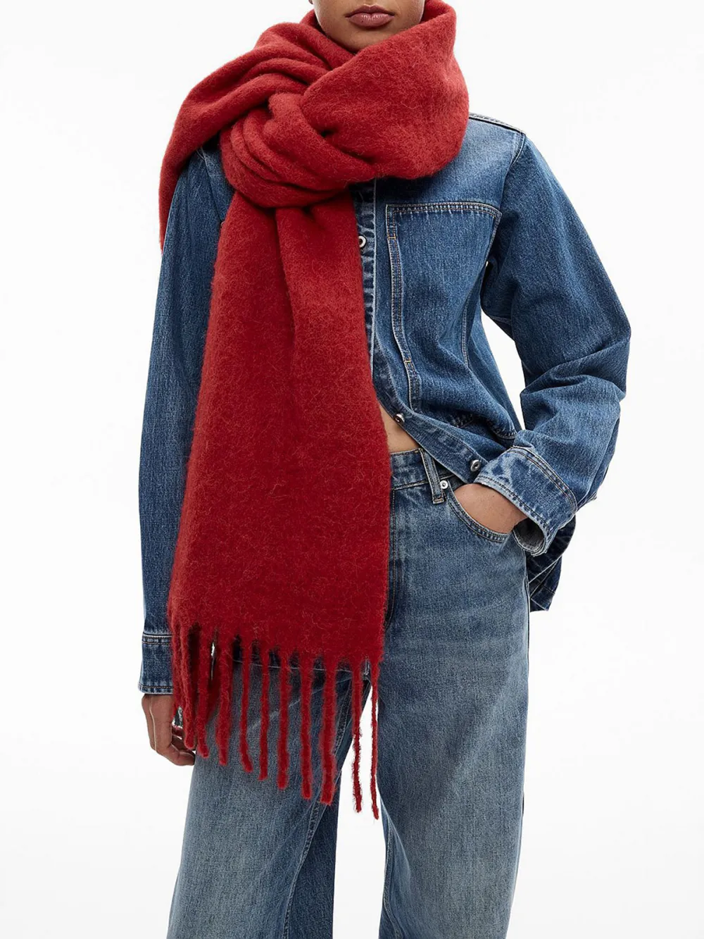 Pink Fringed Tassel Scarf