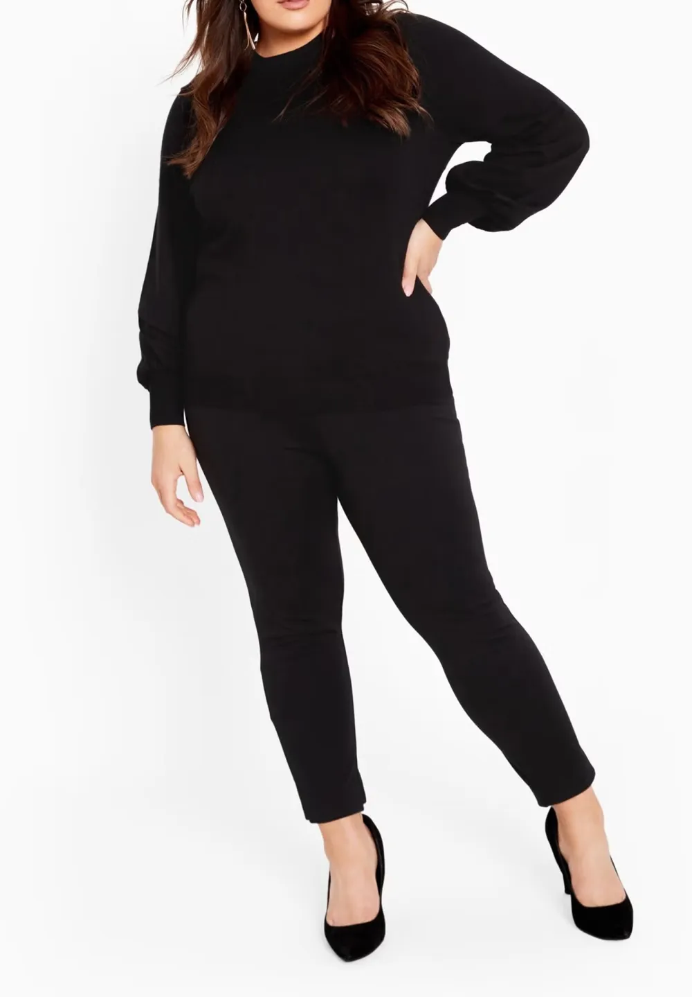 Solid Color Ribbed Cuff Sweater