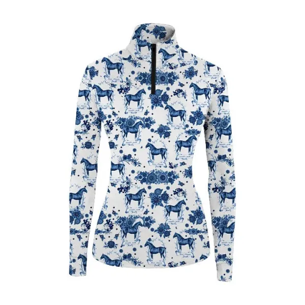 Women's Pattern And Horse Print Long Sleeve Riding Style Casual Shirt