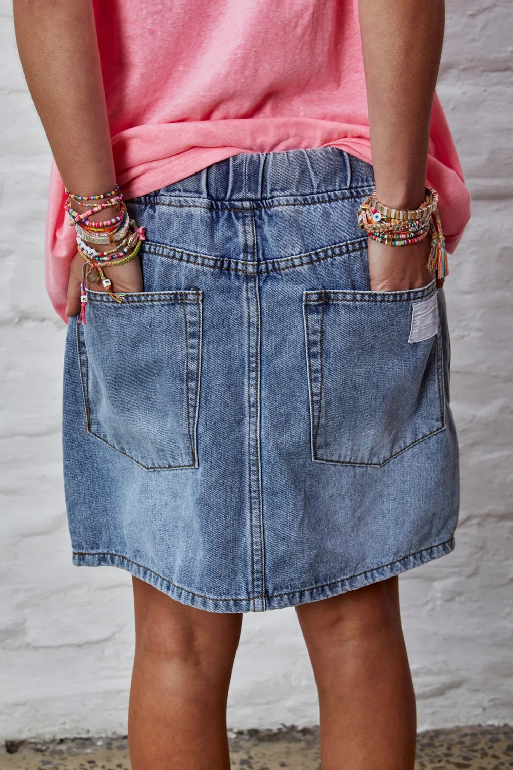 Classic Versatile Blue Drawstring Denim Skirt