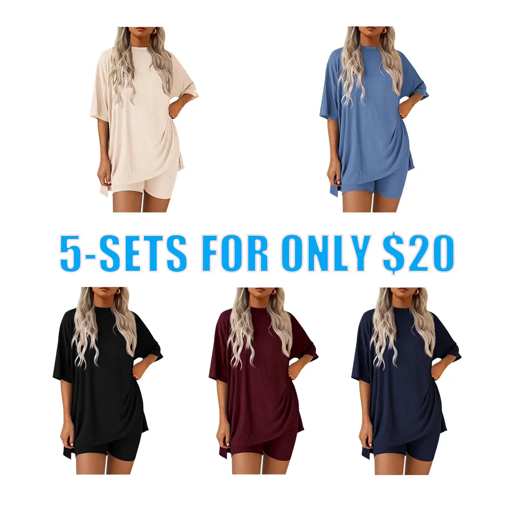 Women's Two Piece Lounge Set 2025 Summer Casual Oversized Shirts