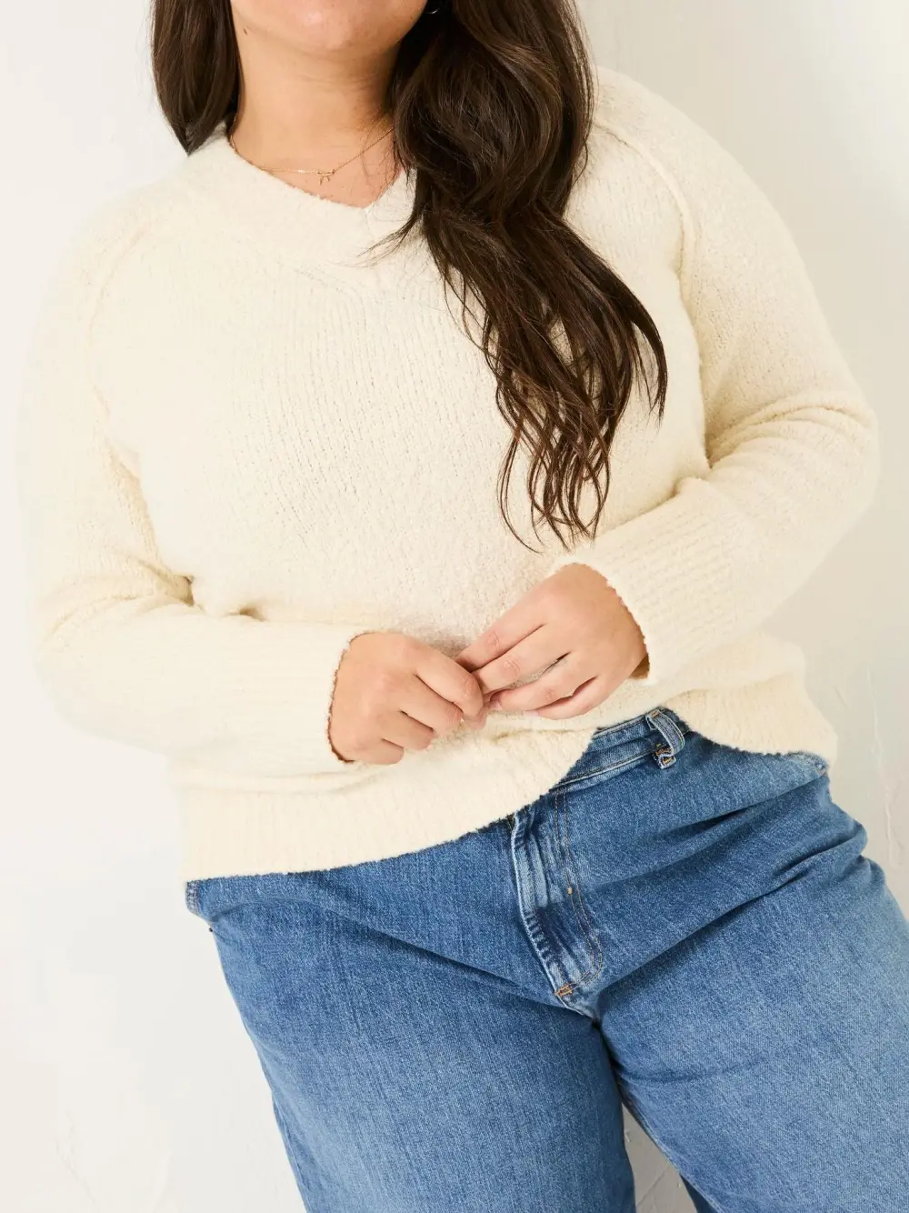 Ivory Casual V-Neck Sweaters