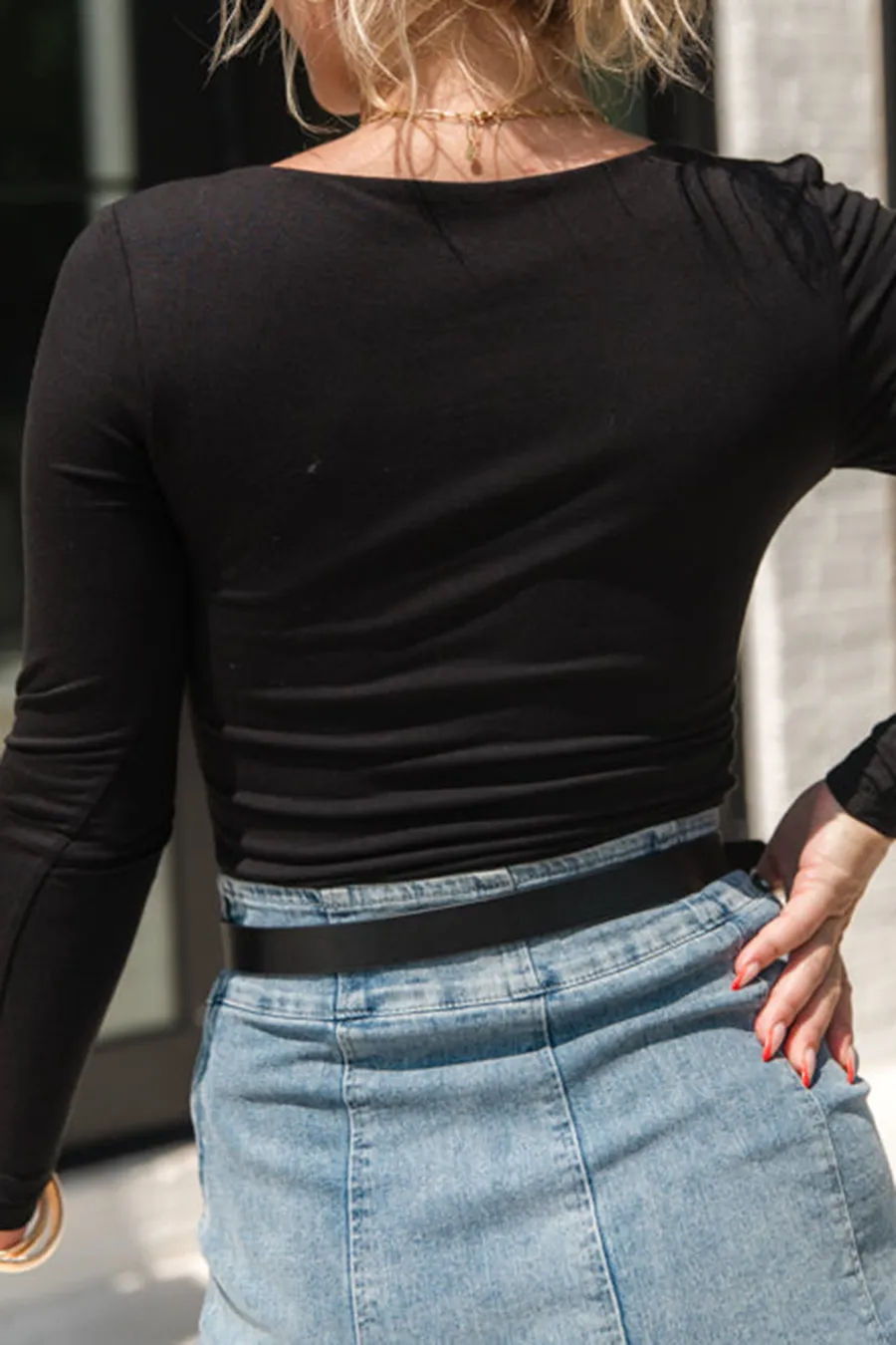 Black Square Neck Bodysuit