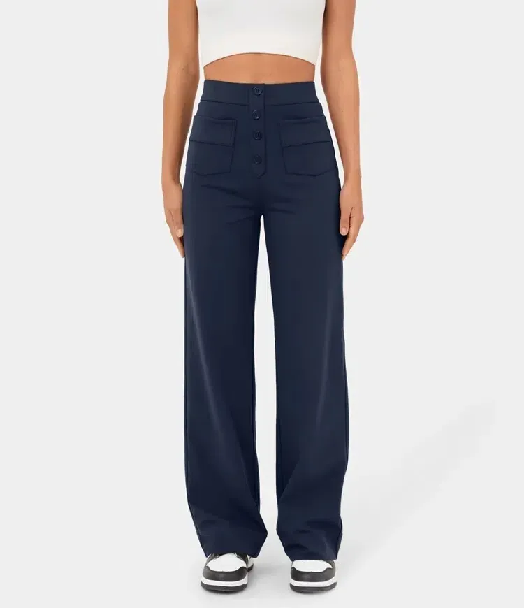 🔥Last Day 49% OFF🔥High Waisted Button Multiple Pockets Straight Leg Casual Pants