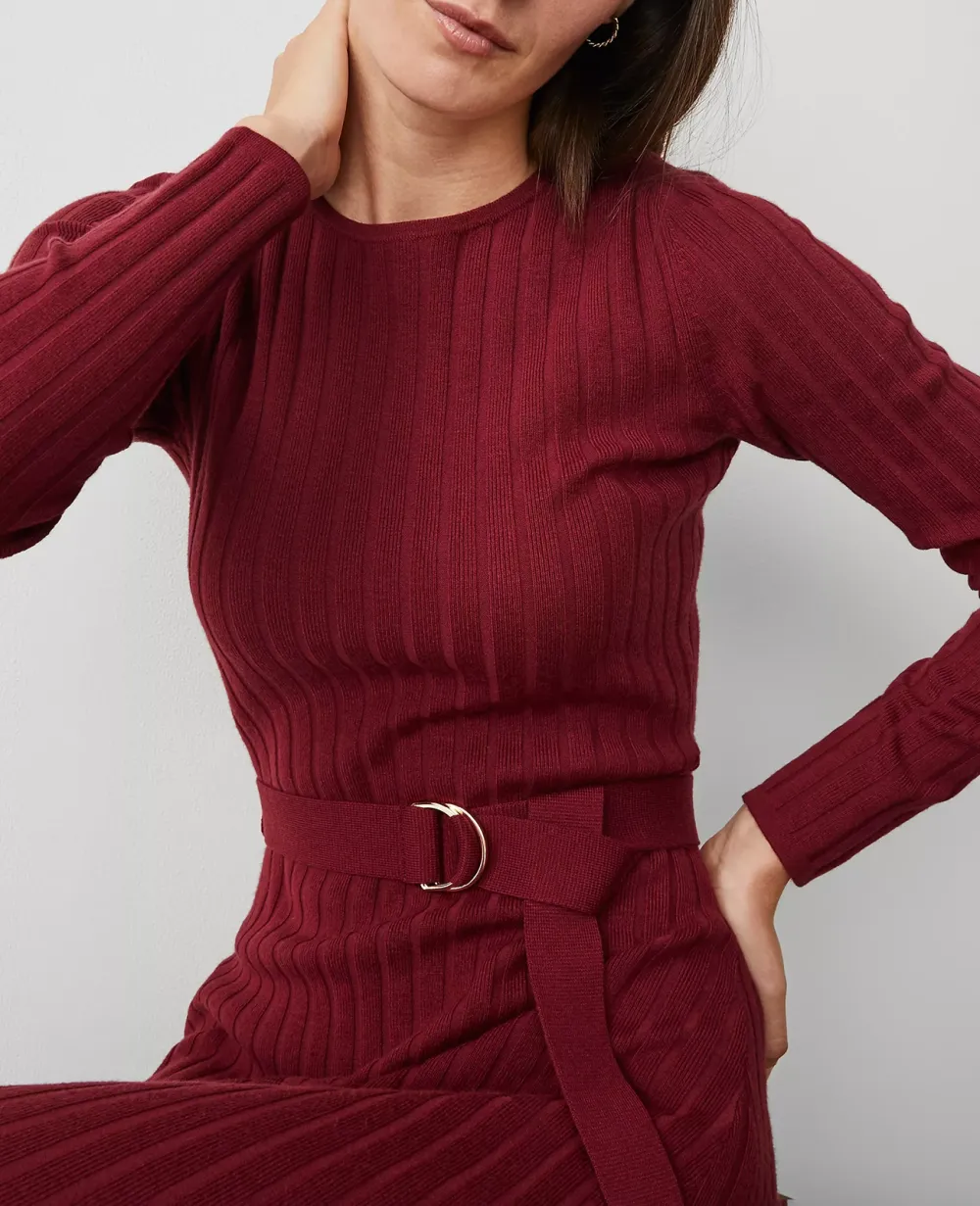 Belted Ribbed Sweater Dress