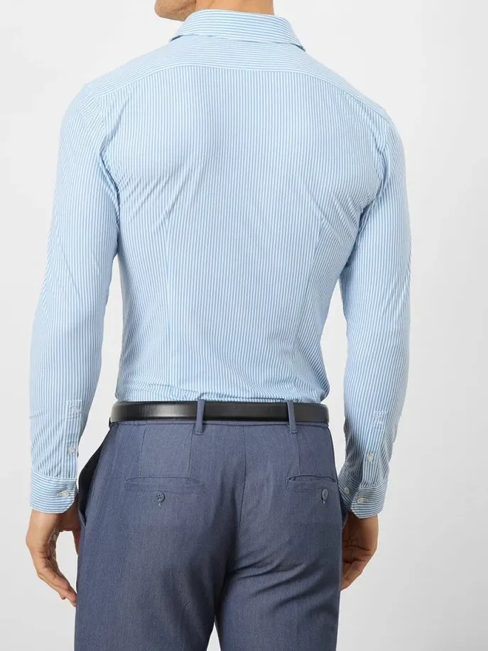 Blue Stretch Formal Comfortable Business Blouse