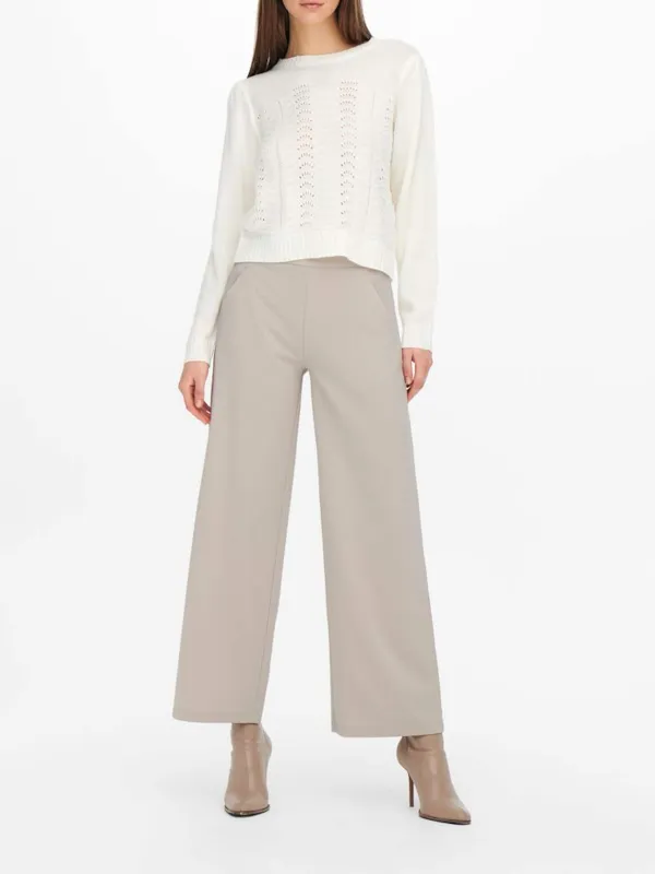 Wide-Leg Smooth Fabric Casual Style Pants