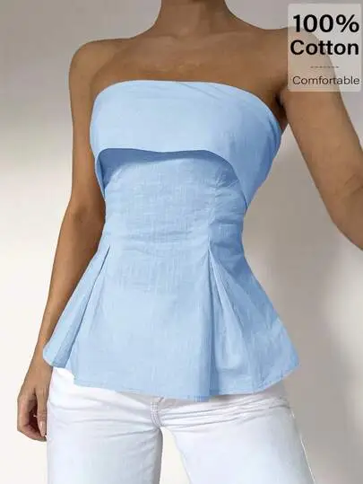 Linen Blend Strapless Tube Top