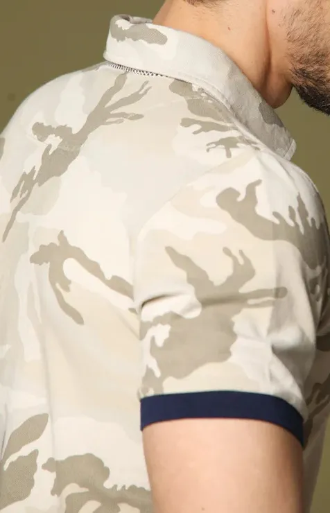 Men's Camouflage Cotton Beige Polo Shirt