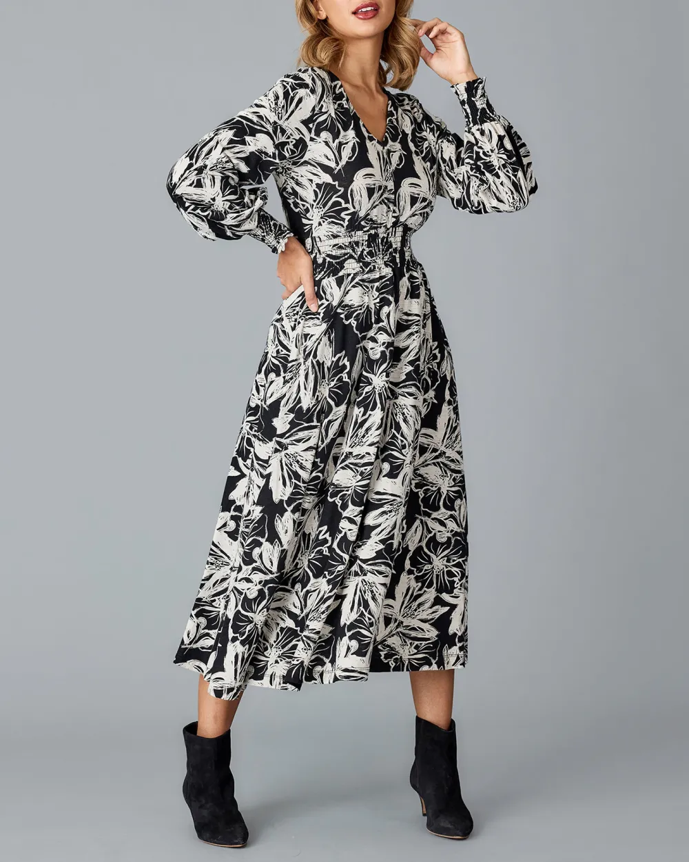 Black Floral Wrap Dress